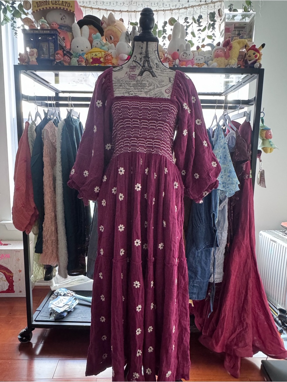 Free People Dahlia Maxi Dress with White Floral Embroidery